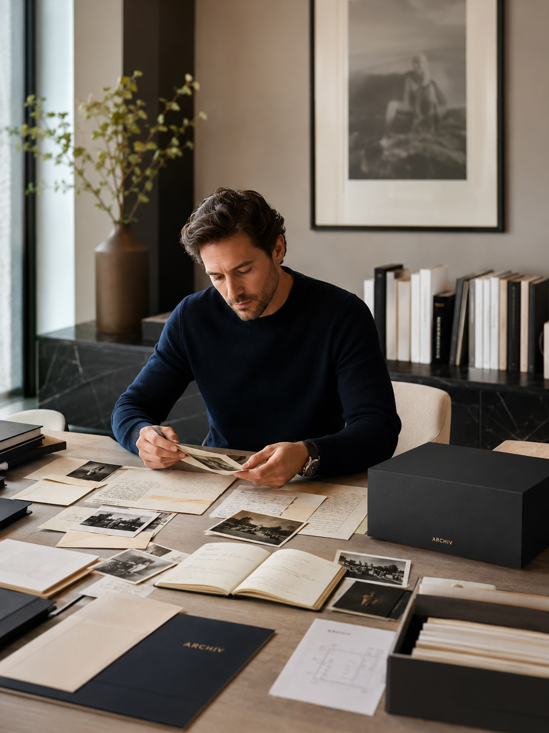 Consultation contemporaine de documents, photographies et traces de mémoire dans un cadre ARCHIV
