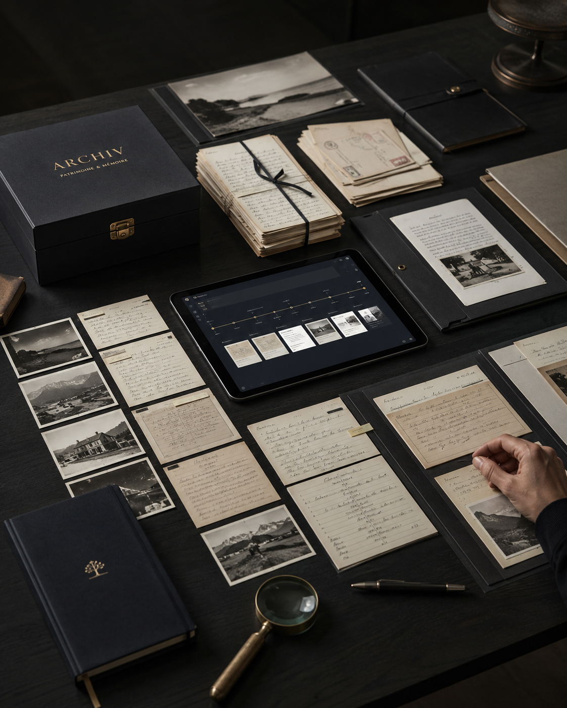 Documents et photographies d’une archive familiale structurée par ARCHIV